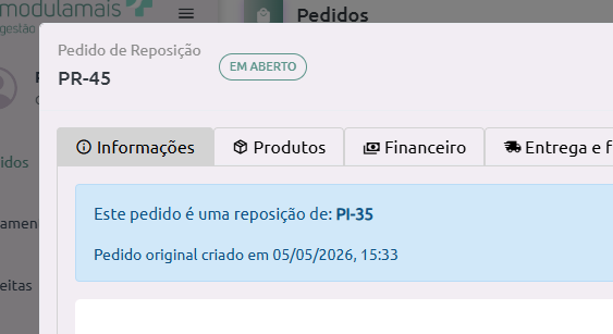 Reposições em Pedido Original