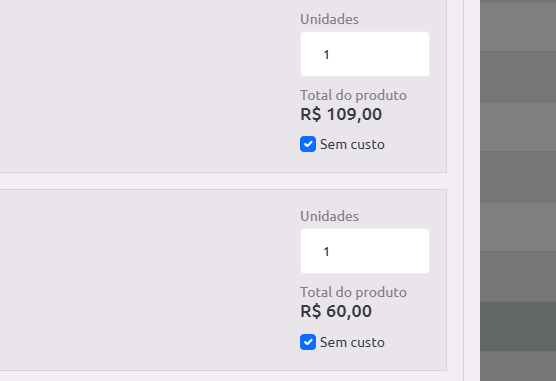 Pedidos Internos com Produto Sem Custo