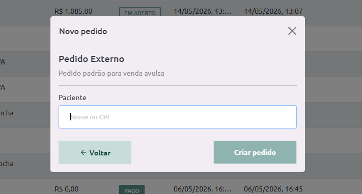 Seleção de Paciente para Criar Pedido