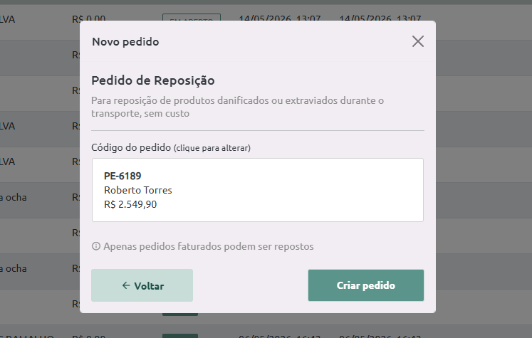 Seleção de Pedido de Reposição