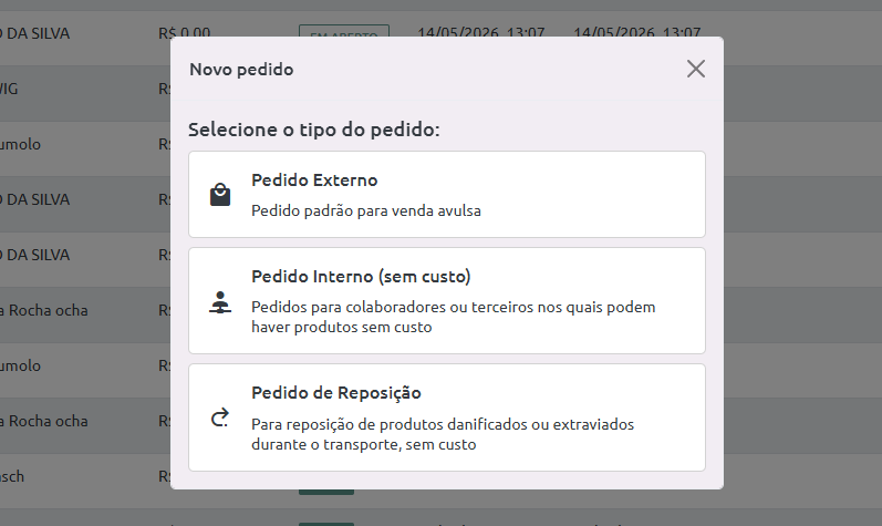 Criação de Pedido manual